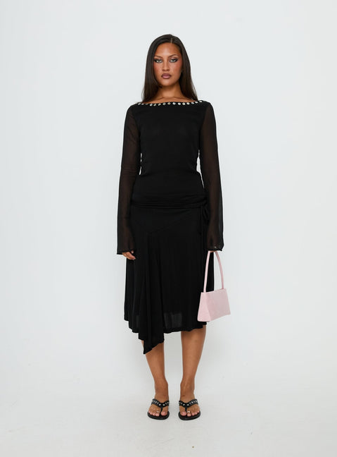 Novare Chiffon Long Sleeve Button Detail Top Black