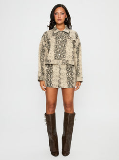 back view of model wearing Princess Polly Venom Mini Skirt Snake Mini Skirts 