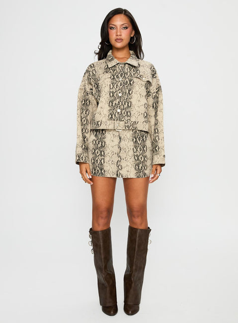 back view of model wearing Princess Polly Venom Mini Skirt Snake Mini Skirts 