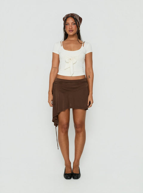 Joaney Tie Side Jersey Mini Skirt Chocolate