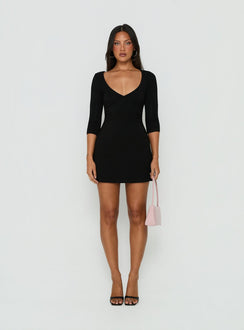 Florisa 3/4 Sleeve V Neck Mini Dress Black