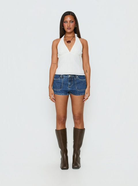 Alaskah Textured Halter Top White