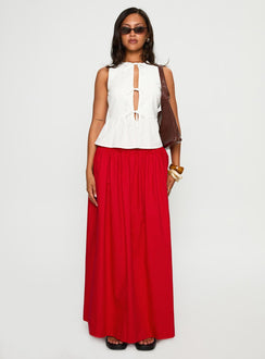 side view of model wearing Princess Polly Rosellah Tie Up Top White Sleeveless Crew Neck 