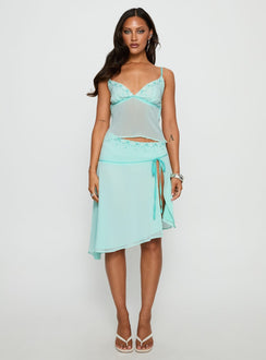 Lynnett Embroidered Waistband Midi Skirt Mint