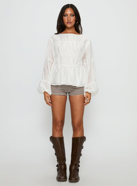 Xamira Ruched Long Sleeve Top White