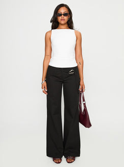front view of model wearing Princess Polly Lucetta Wide Leg Pant Black Low Rise Pants 