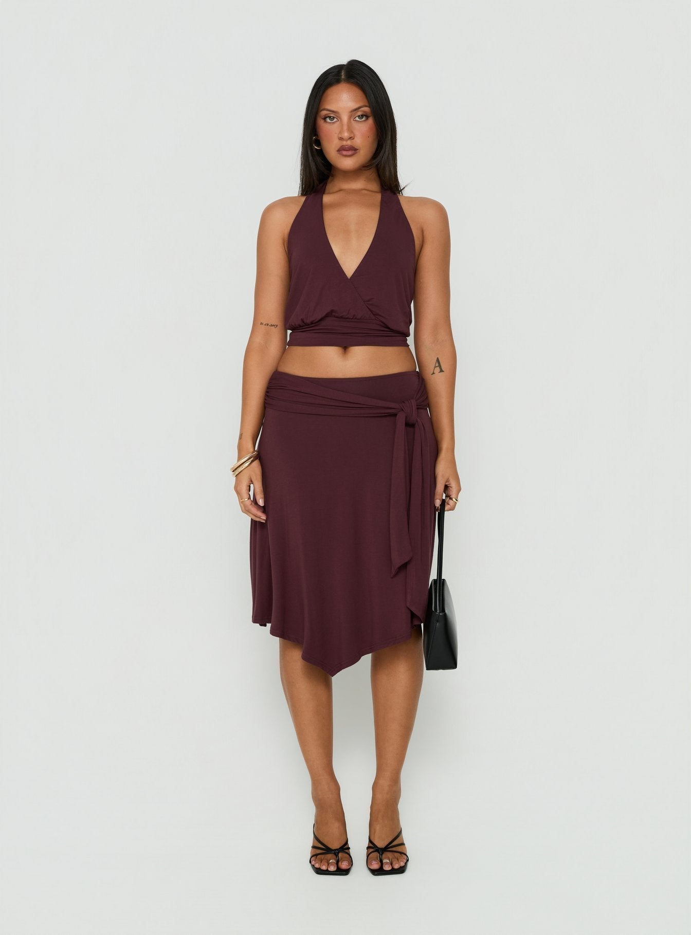 Arabele Halter Wrap Top Plum Noir