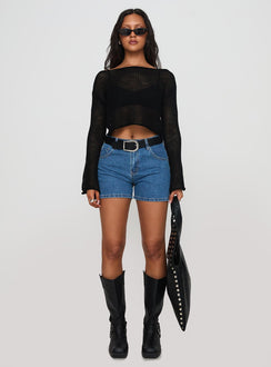 Featuring the Cafe Pari Sweater Black womens jumpers in short length front view of model wearing Princess Polly