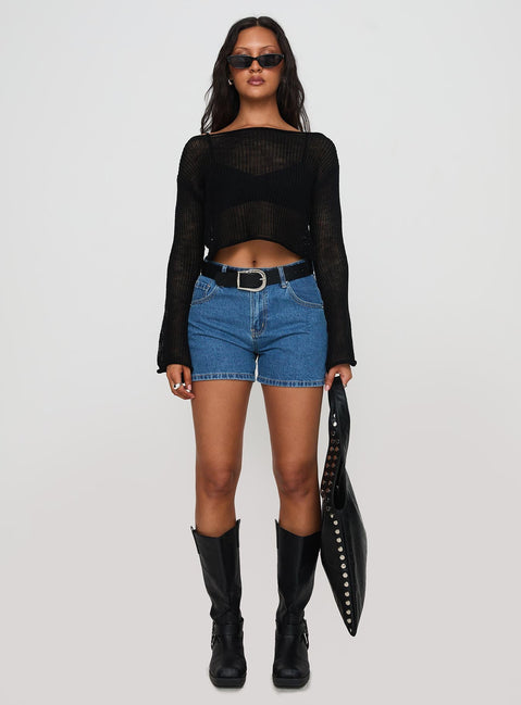 Featuring the Cafe Pari Sweater Black womens jumpers in short length front view of model wearing Princess Polly
