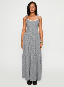 Dalanie Tie Strap Maxi Dress Navy Gingham
