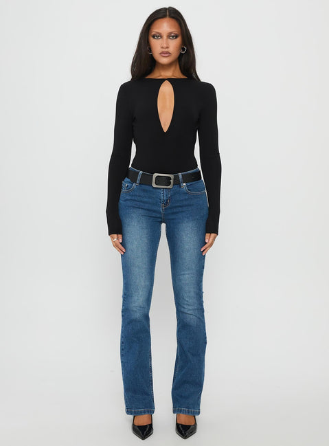Tovira Cut Out Long Sleeve Bodysuit Black