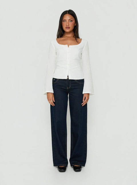 Leoniah Pico Trim Button Up Long Sleeve Top White