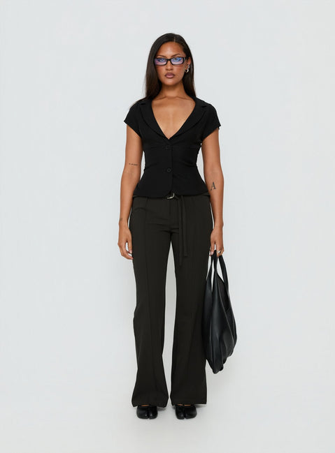 Belvia Layered Mid Rise Pants Slate Grey