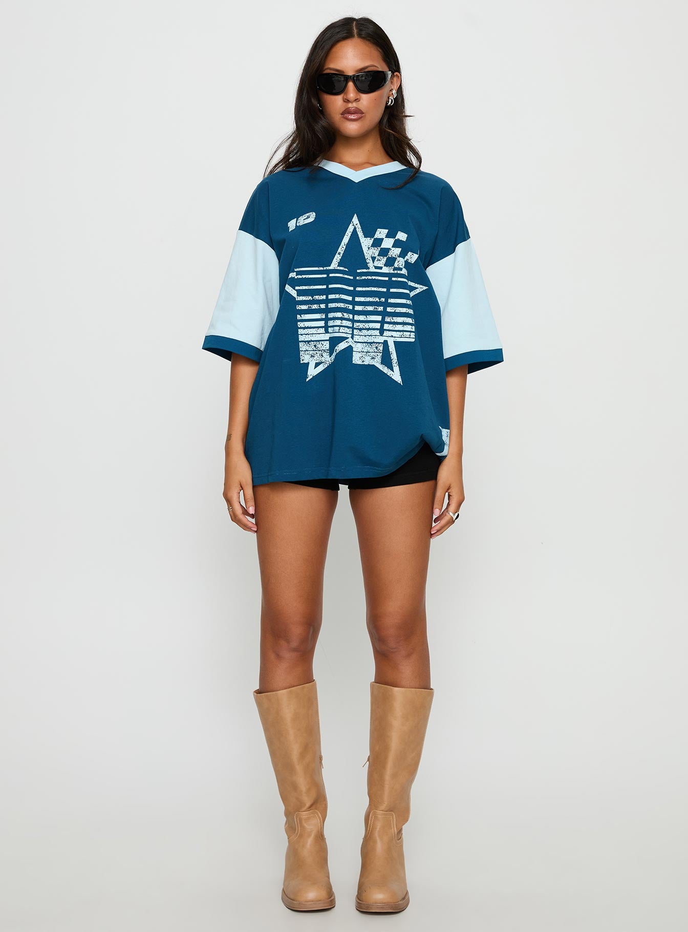 Nachell Short Sleeve Moto Top Blue