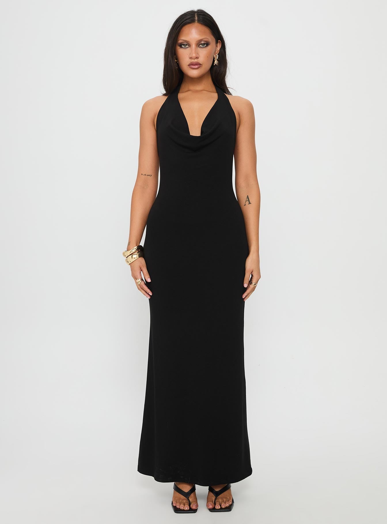 Diamonde Halter Scarf Maxi Dress Black