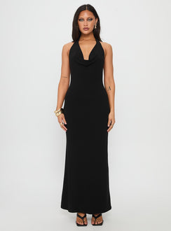 Diamonde Halter Scarf Maxi Dress Black