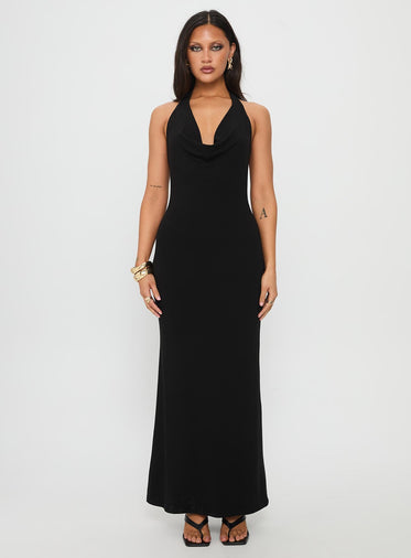 Diamonde Halter Scarf Maxi Dress Black