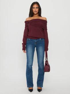 Viora Off Shoulder Knit Sweater Wine