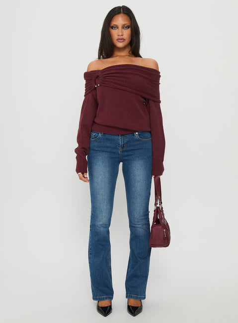 Viora Off Shoulder Knit Sweater Wine