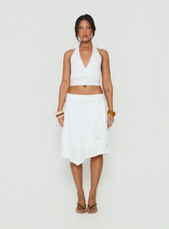 Soft Focus Tie Waist Midi Skirt White