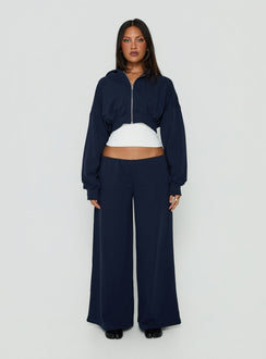 Lanna Fleece Zip Through Cropped Hoodie Navy