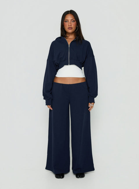 Lanna Fleece Zip Through Cropped Hoodie Navy