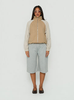 Mistro Funnel Neck Windbreaker Jacket Beige