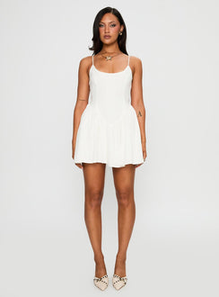 front view of model wearing Princess Polly Angel Wings Tie Up Mini Dress White Scoop Neck 