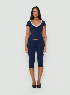 Rowanna Sporty Scoop Neck Top Navy / Cream