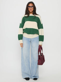 Infallible Crew Neck Knit Sweater Green / Cream Stripe