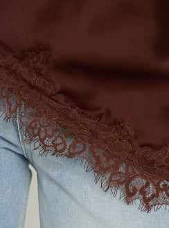 Cosetta Lace Trim Asymmetrical Cami Top Chocolate