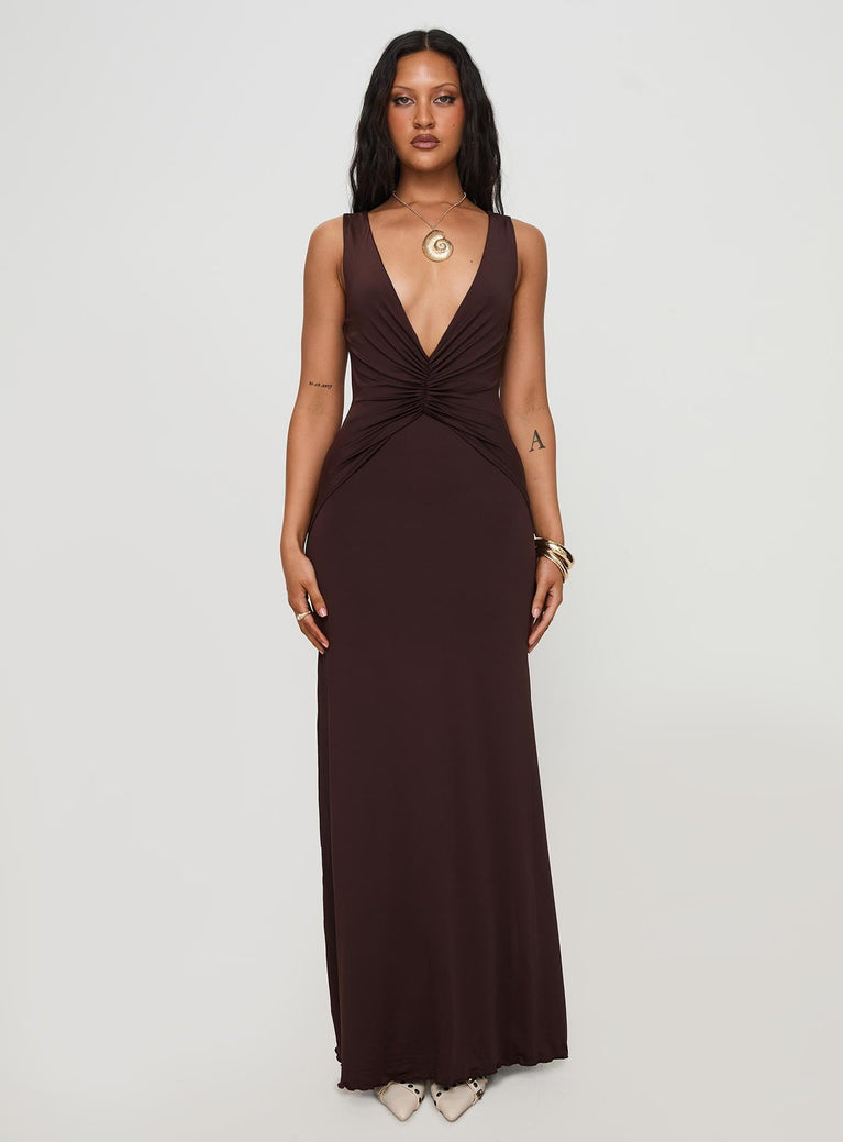 RTL - Sylvie Plunge V- Neck Maxi in Bitter Chocolate