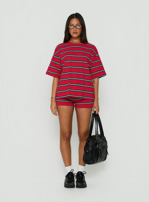 Settle Down Short Sleeve Top Red Stripe