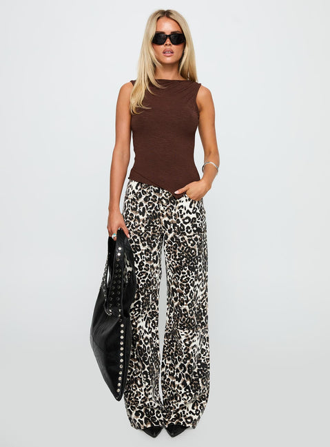 Wild Ride High Rise Wide Leg Cargo Jeans Leopard