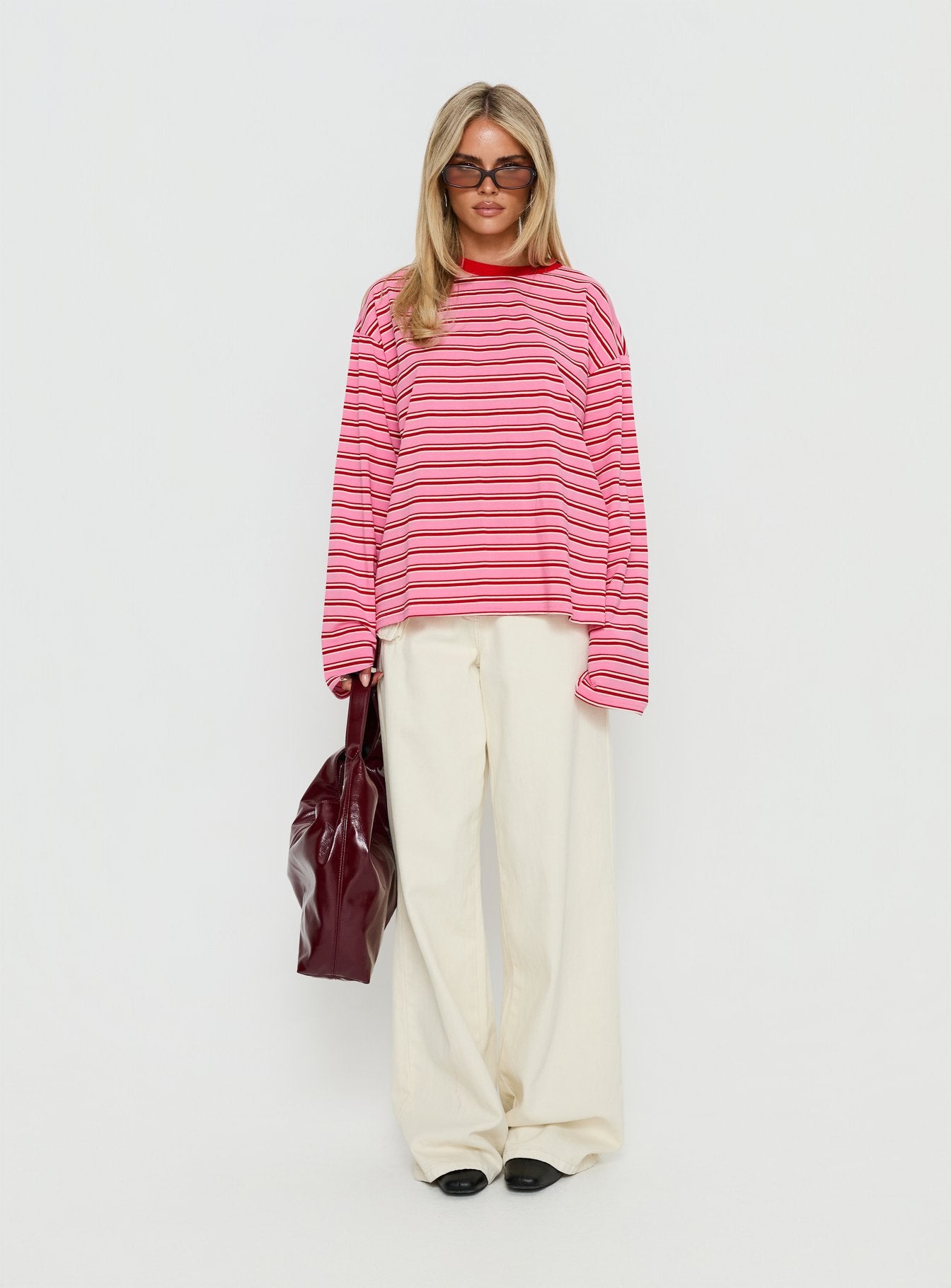 Settle Down Long Sleeve Top Pink / Red Stripe