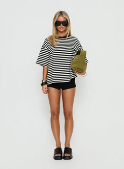 Settle Down Short Sleeve Top Black / White Stripe