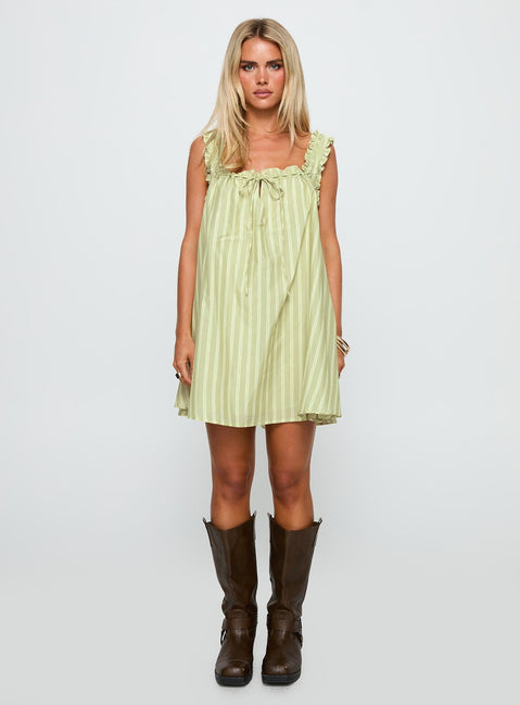 Swing Mini Dress Green Stripe