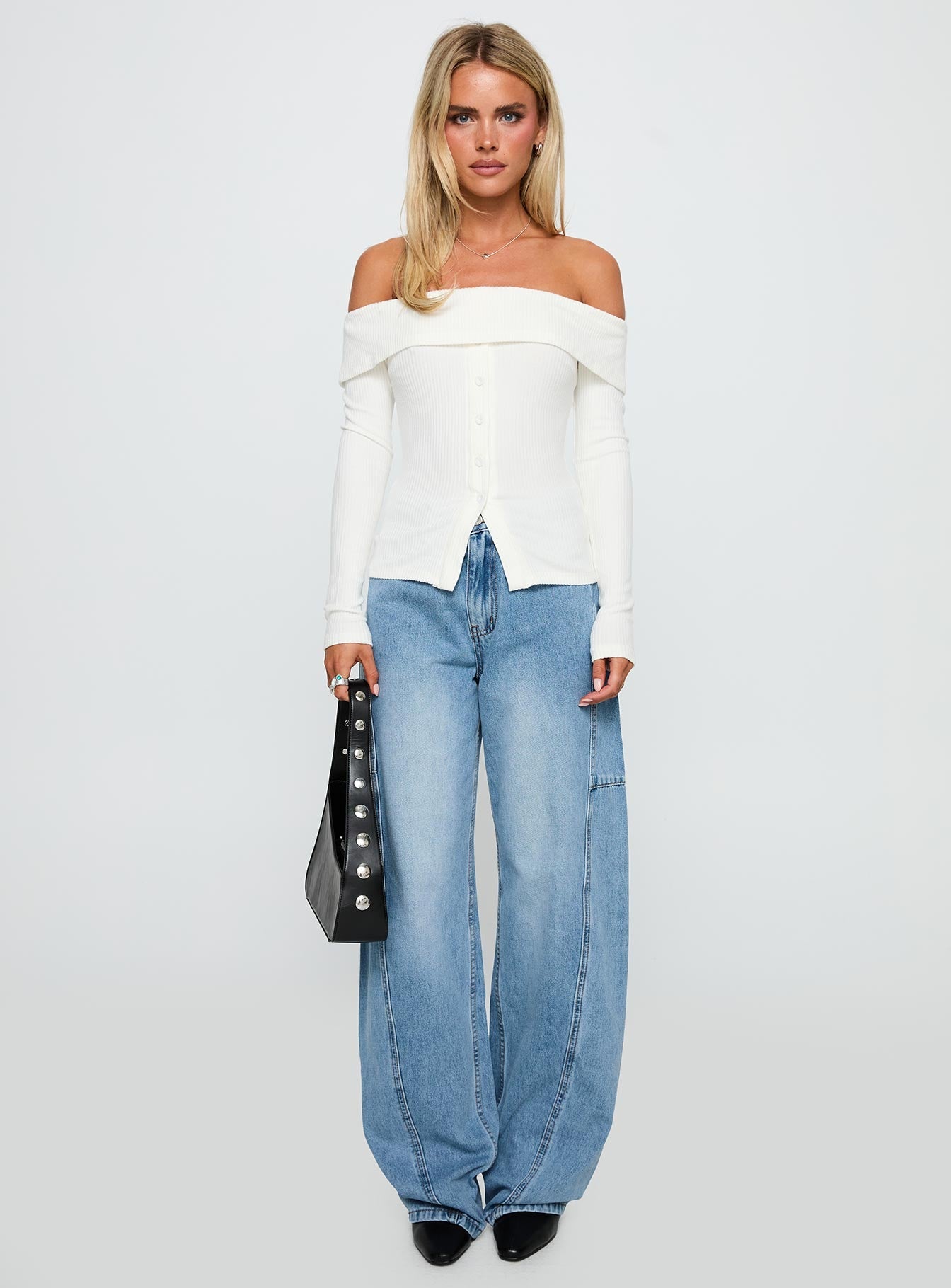 Dusk Dipped Off Shoulder Top White