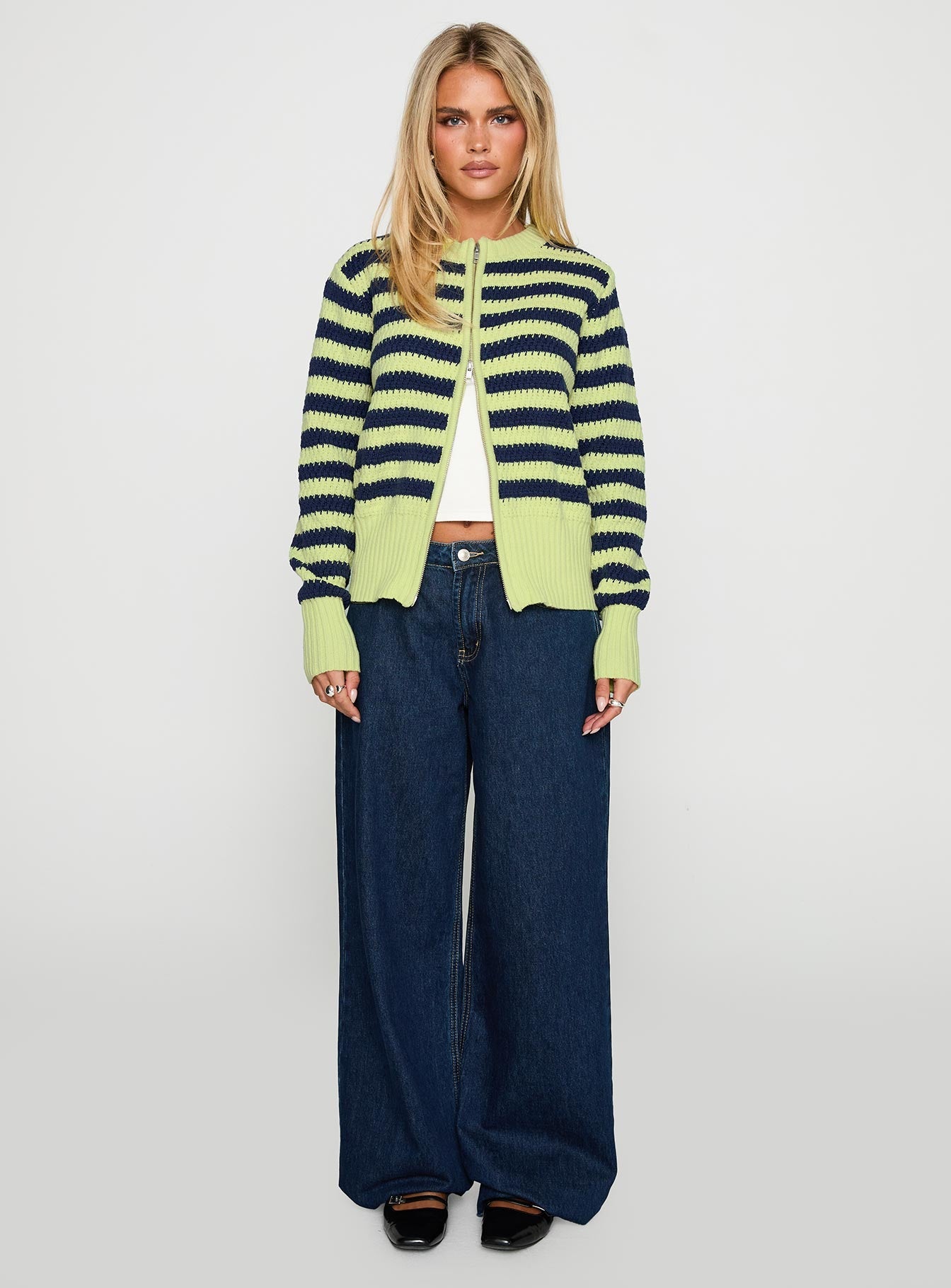 Best Time Knit Cardigan Green Stripe
