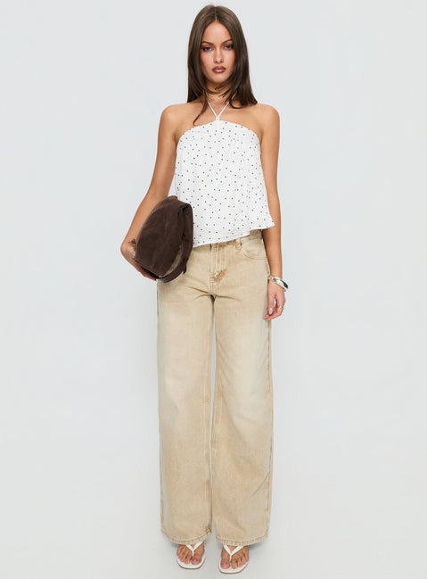 Moonlit Top White Polka