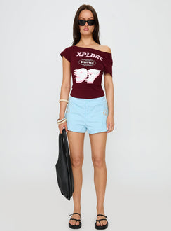 Xplore 97 Off Shoulder Graphic Top Burgundy