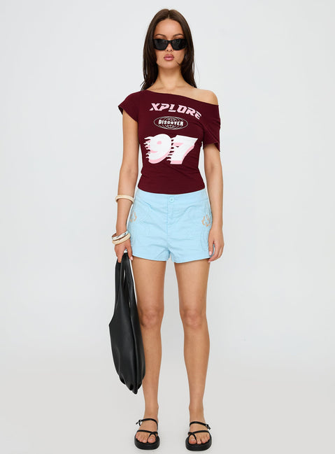 Xplore 97 Off Shoulder Graphic Top Burgundy
