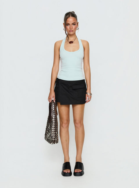 back view of model wearing Princess Polly Samarie Cargo Mini Skirt Black Mini Skirts 