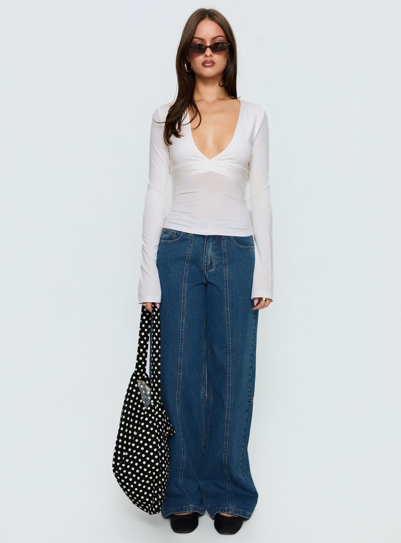 Madelon Long Sleeve Wrap Top White