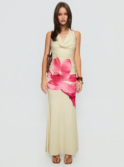 Raleina Halter Cowl Neck Maxi Dress Lemon Floral