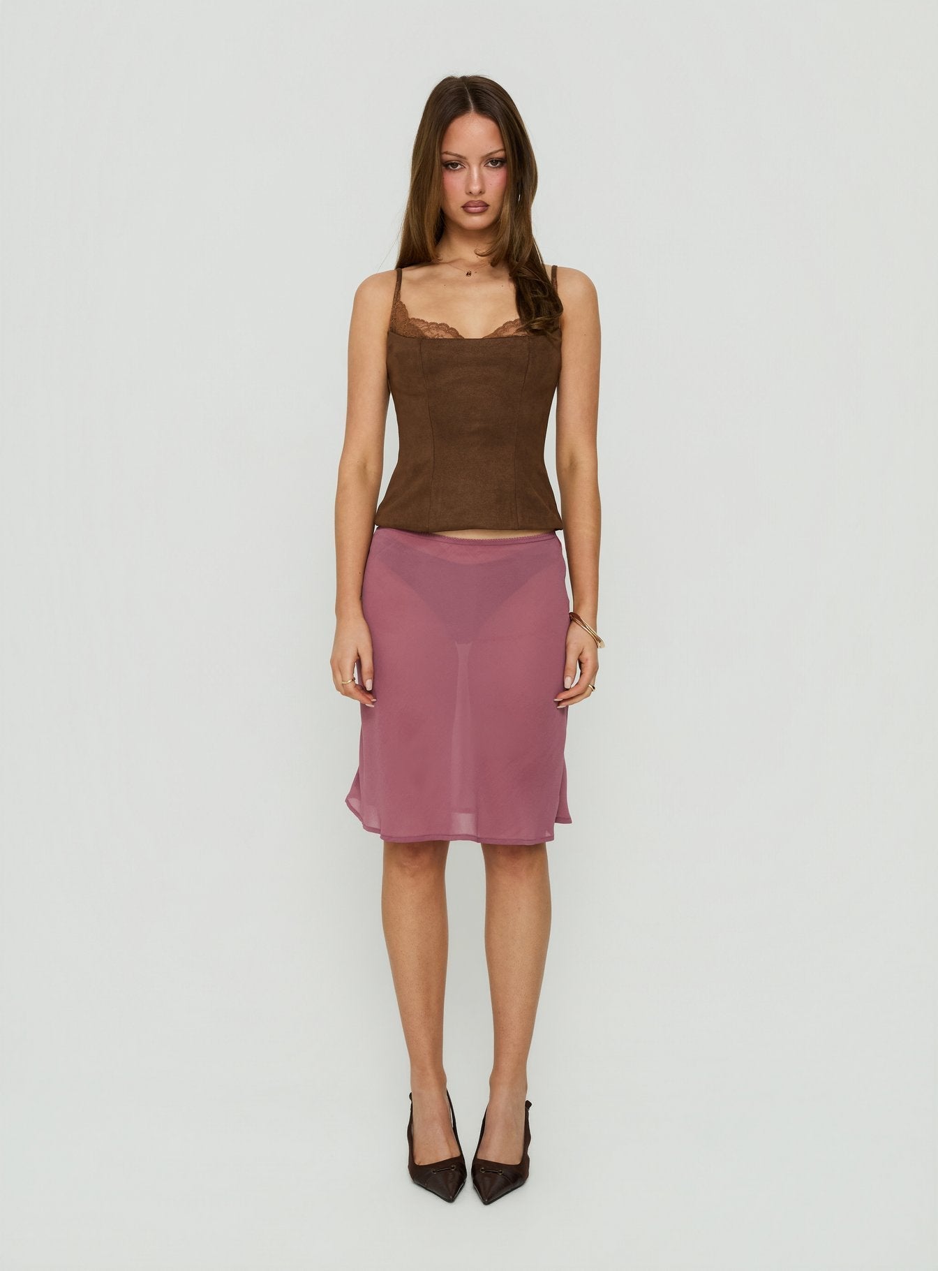 Renaissance Corset Lace Top Brown Suede