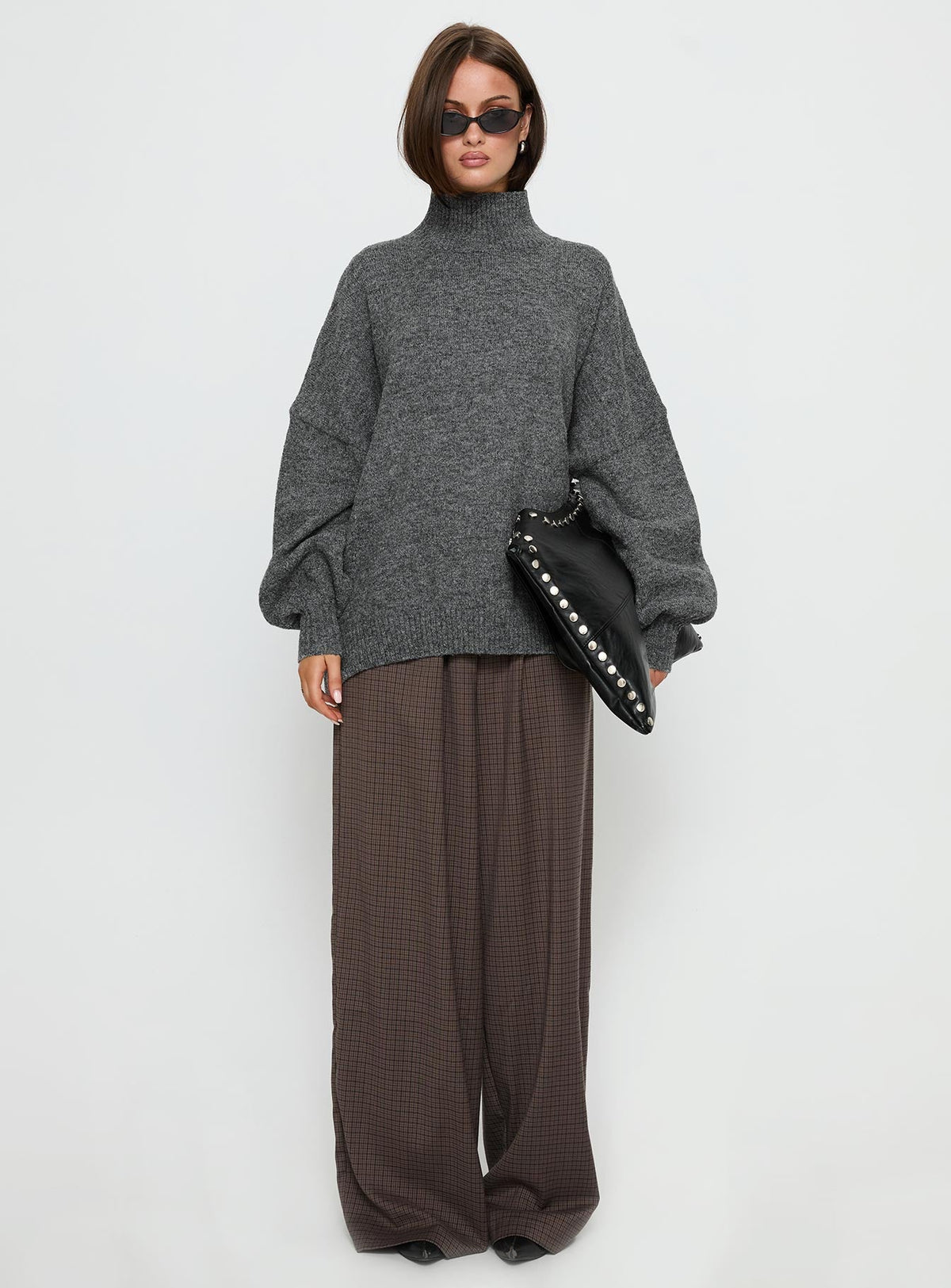 Bungala Oversized Relaxed Pant Brown Check Petite