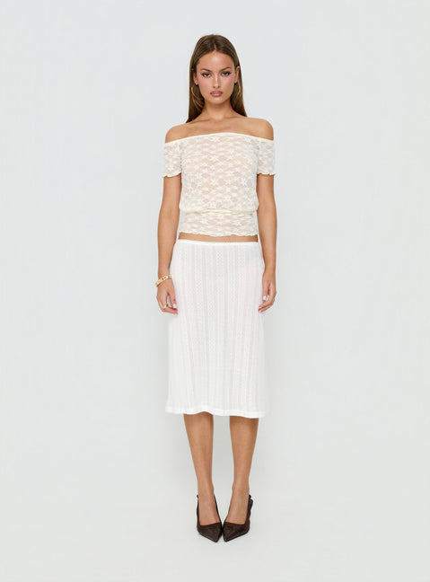 Featuring the Coralyne Pointelle Midi Skirt White womens-skirts in midi length product Princess Polly