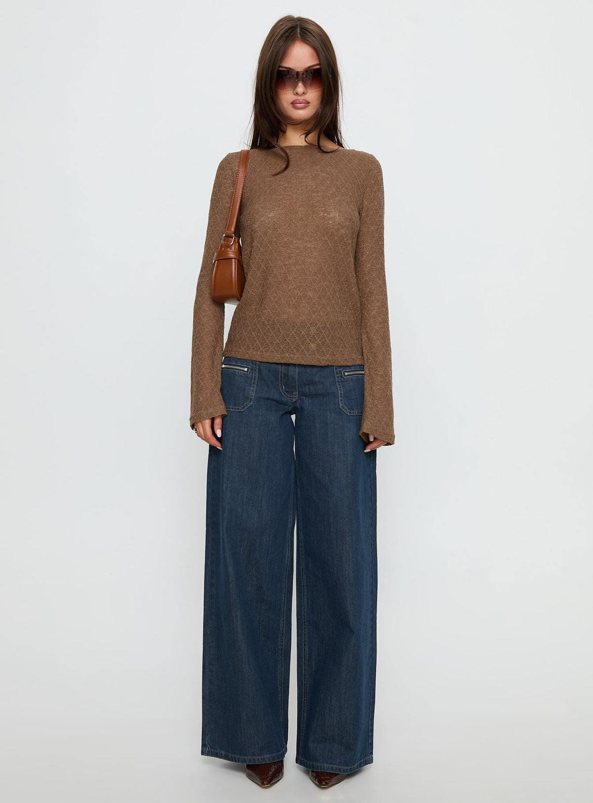 Unwritten Mid Rise Wide Leg Jeans Dark Blue Wash Petite