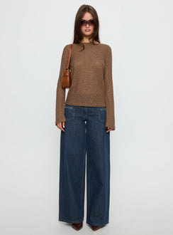 Unwritten Mid Rise Wide Leg Jeans Dark Blue Wash Petite